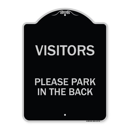 SIGNMISSION Visitors Please Park in the Back Heavy-Gauge Aluminum Architectural Sign, 24" x 18", BS-1824-22719 A-DES-BS-1824-22719